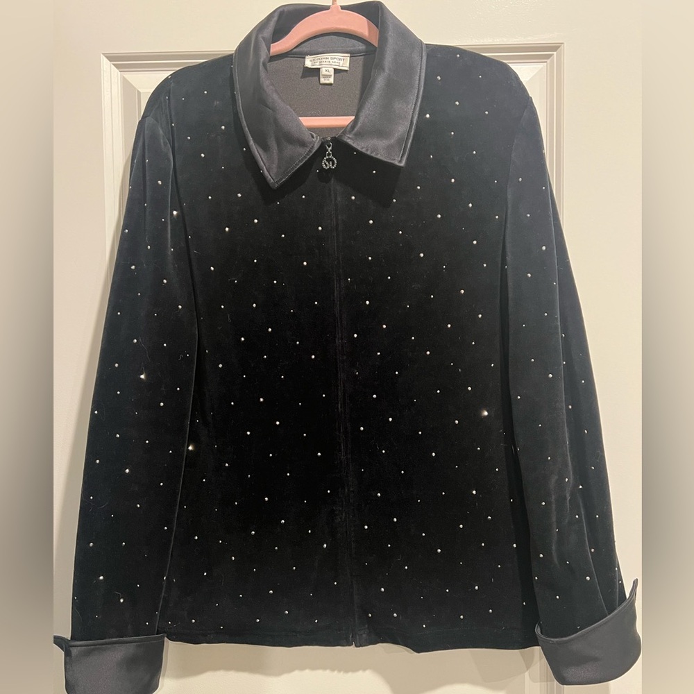 St. John Sport by Marie Gray Black Velvet Jacket with Satin Trim